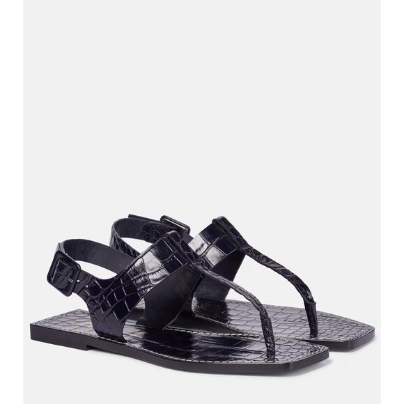 Christian Louboutin Cubongo Flat Calf Ali Croc-Effect Leather Thong Sandals-EU38 - Picture 1 of 5